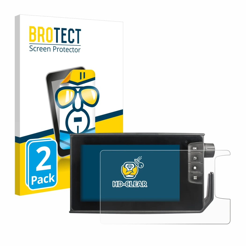 Front side of a product packaging with the brand logo BROTECT. Next to it is the device Valtra SmartTouch Terminal shown with 