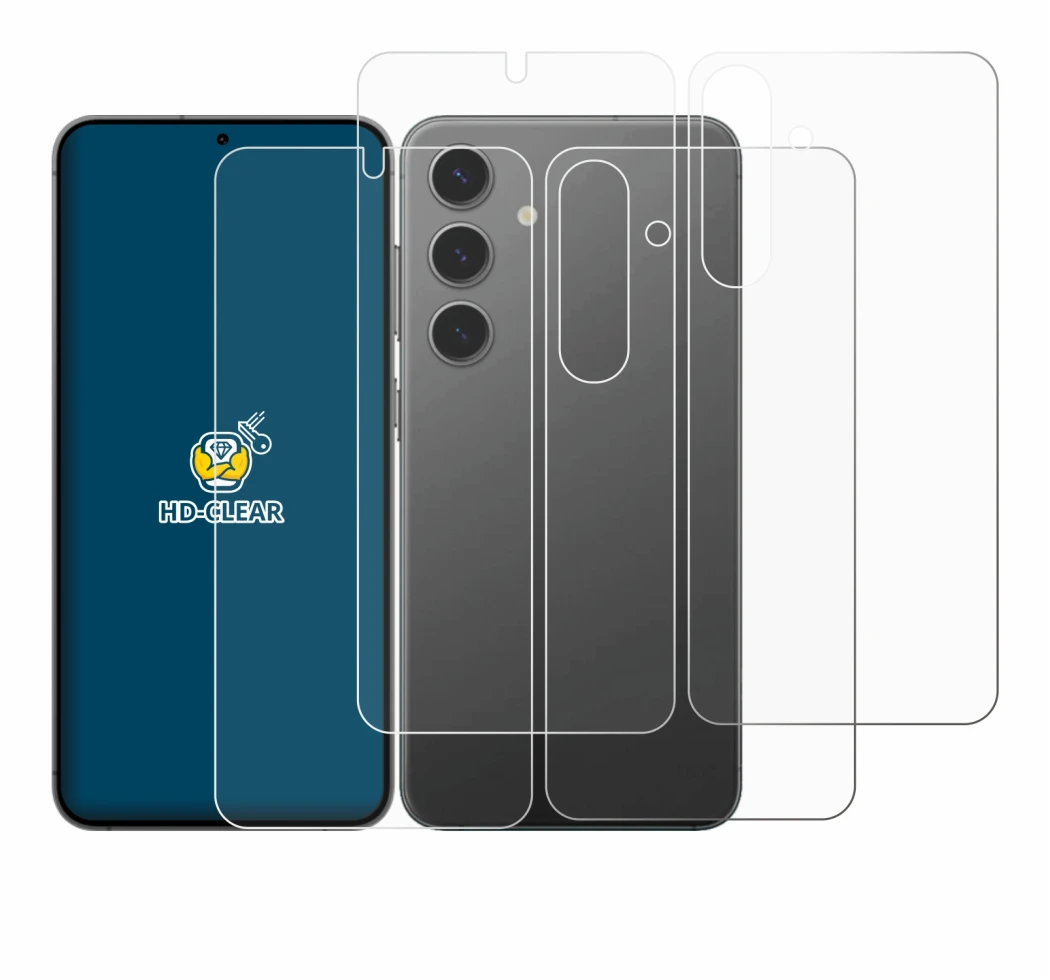Image of the device Samsung Galaxy S24 (Front+Back) with a wide variety of screen protectors.