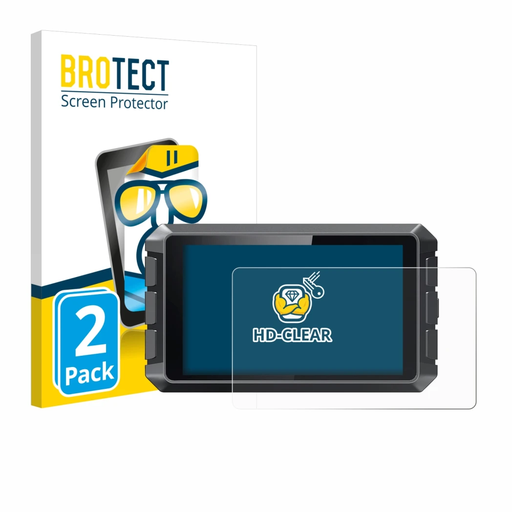 Front side of a product packaging with the brand logo BROTECT. Next to it is the device Creality Sonic Pad shown with the corr