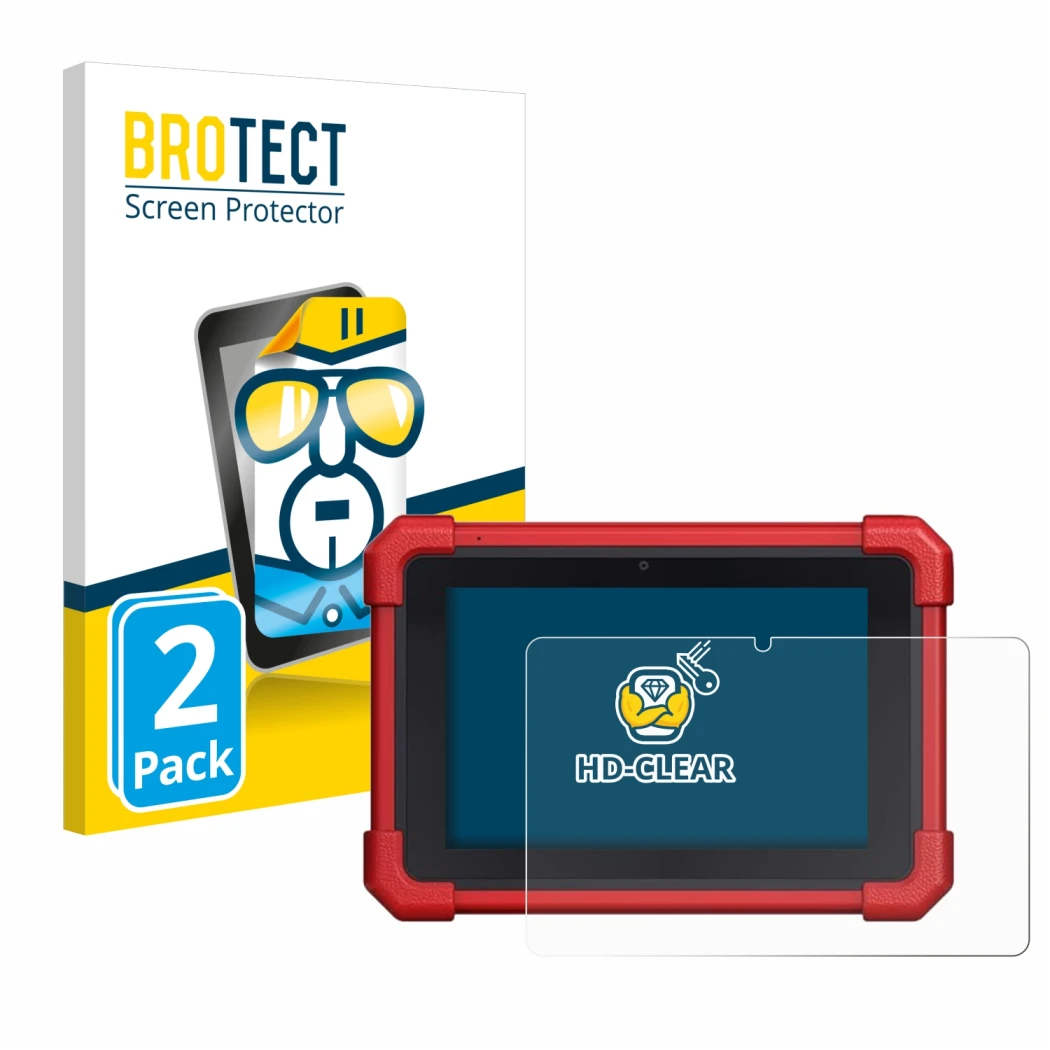 Front side of a product packaging with the brand logo BROTECT. Next to it is the device Launch MOT IV (4) shown with the corre