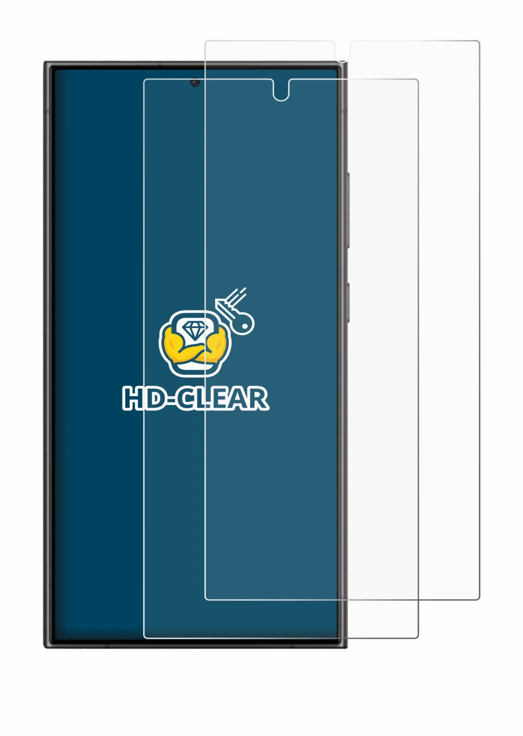 Image of the device Samsung Galaxy S24 Ultra with a wide variety of screen protectors.