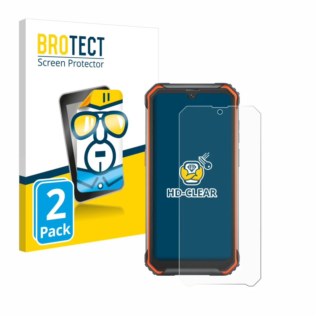 Front side of a product packaging with the brand logo BROTECT. Next to it is the device Blackview BV7200 shown with the corres