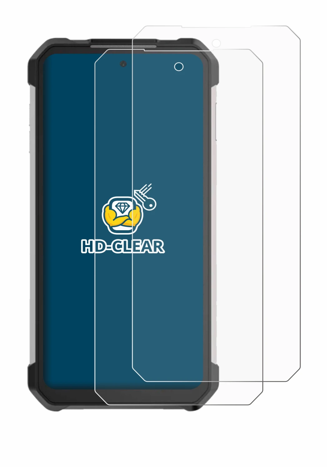 Image of the device Unihertz Tank 3 Pro with a wide variety of screen protectors.
