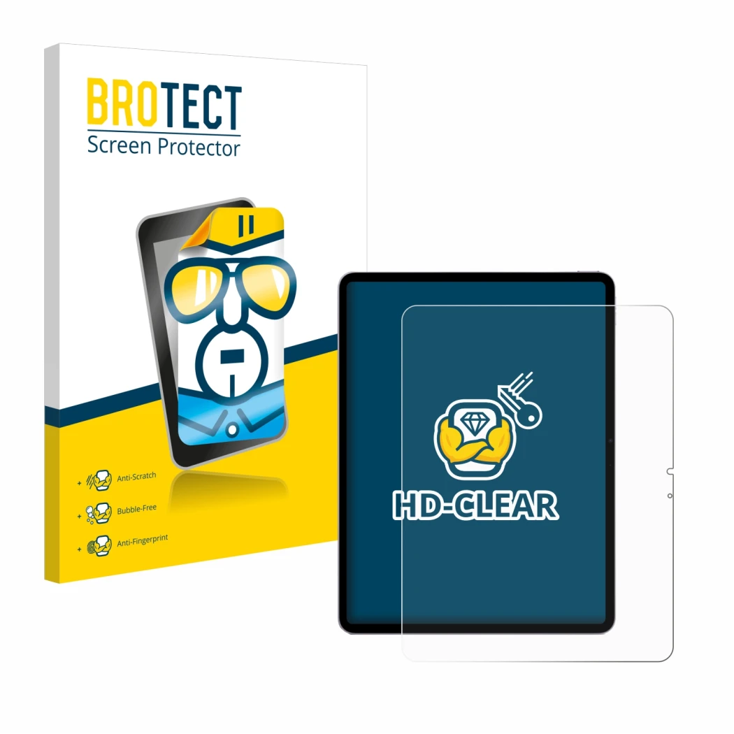 Front side of a product packaging with the brand logo BROTECT. Next to it is the device Apple iPad Air 13