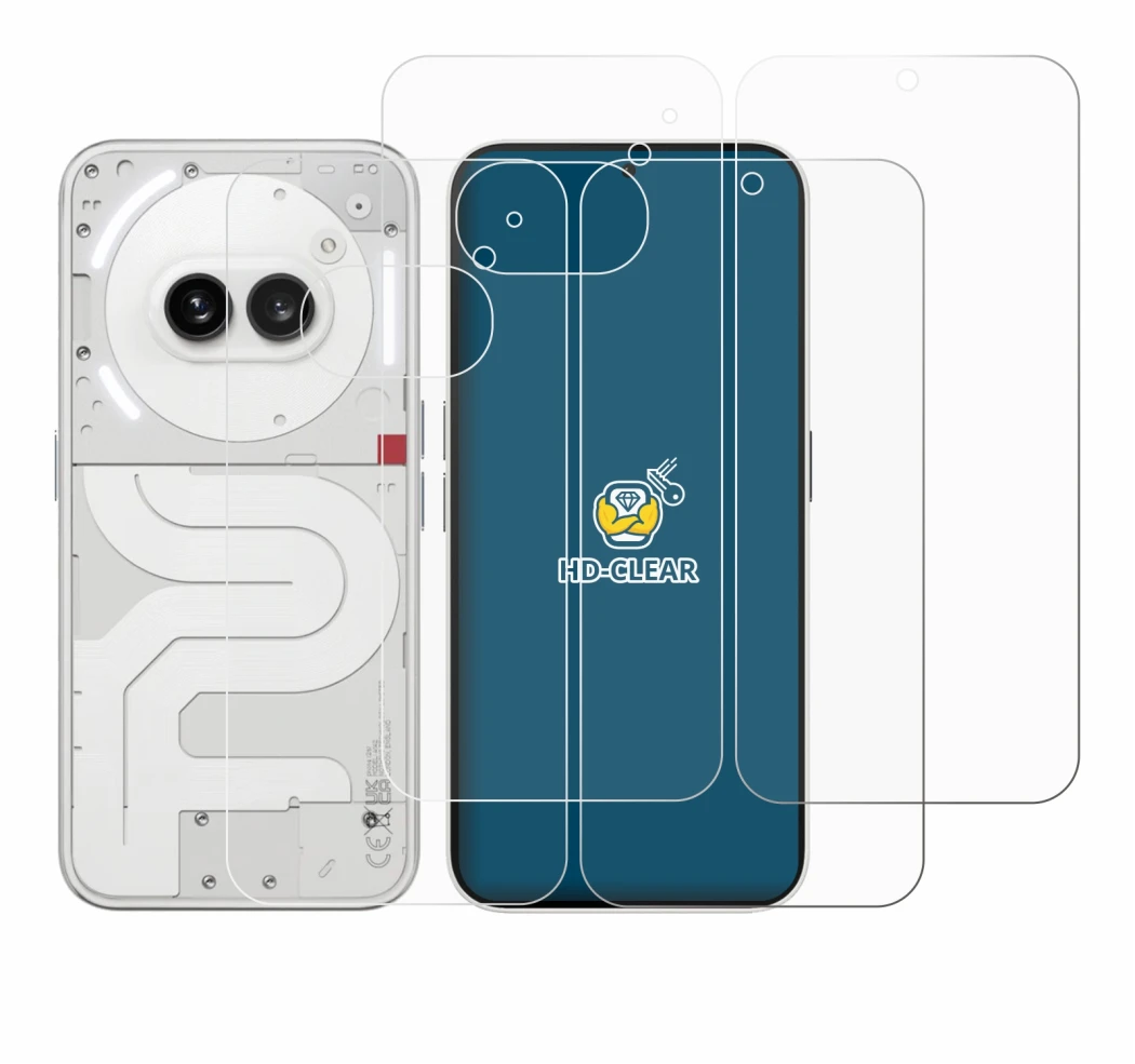 Image of the device Nothing Phone (2a) (Front+Back) with a wide variety of screen protectors.