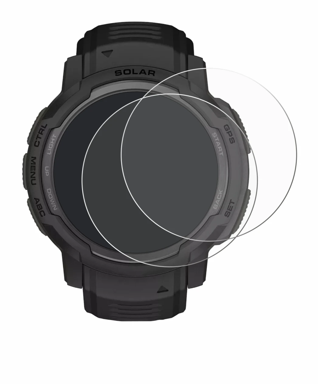 Image of the device Garmin Instinct Crossover Solar with a wide variety of screen protectors.