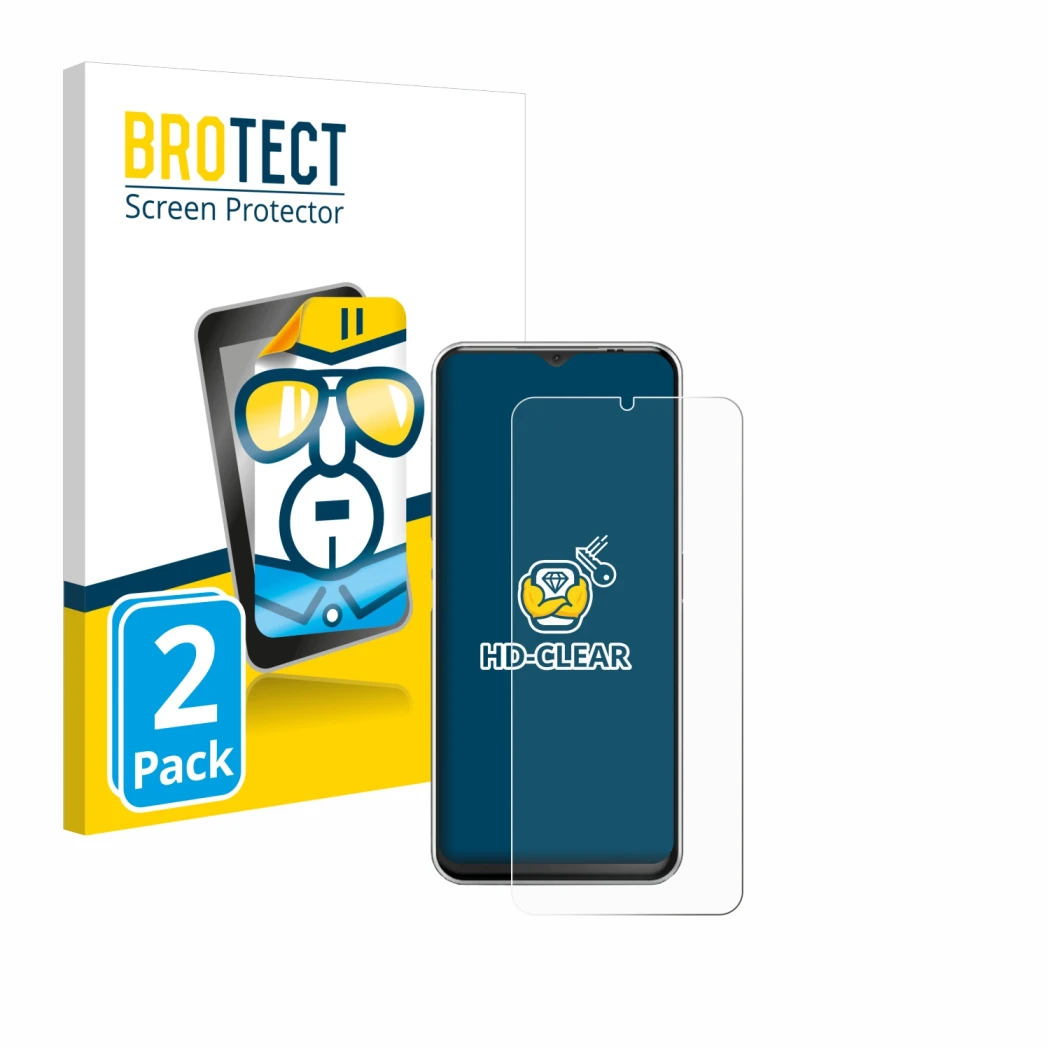 Front side of a product packaging with the brand logo BROTECT. Next to it is the device Emporia ME.6 shown with the correspond