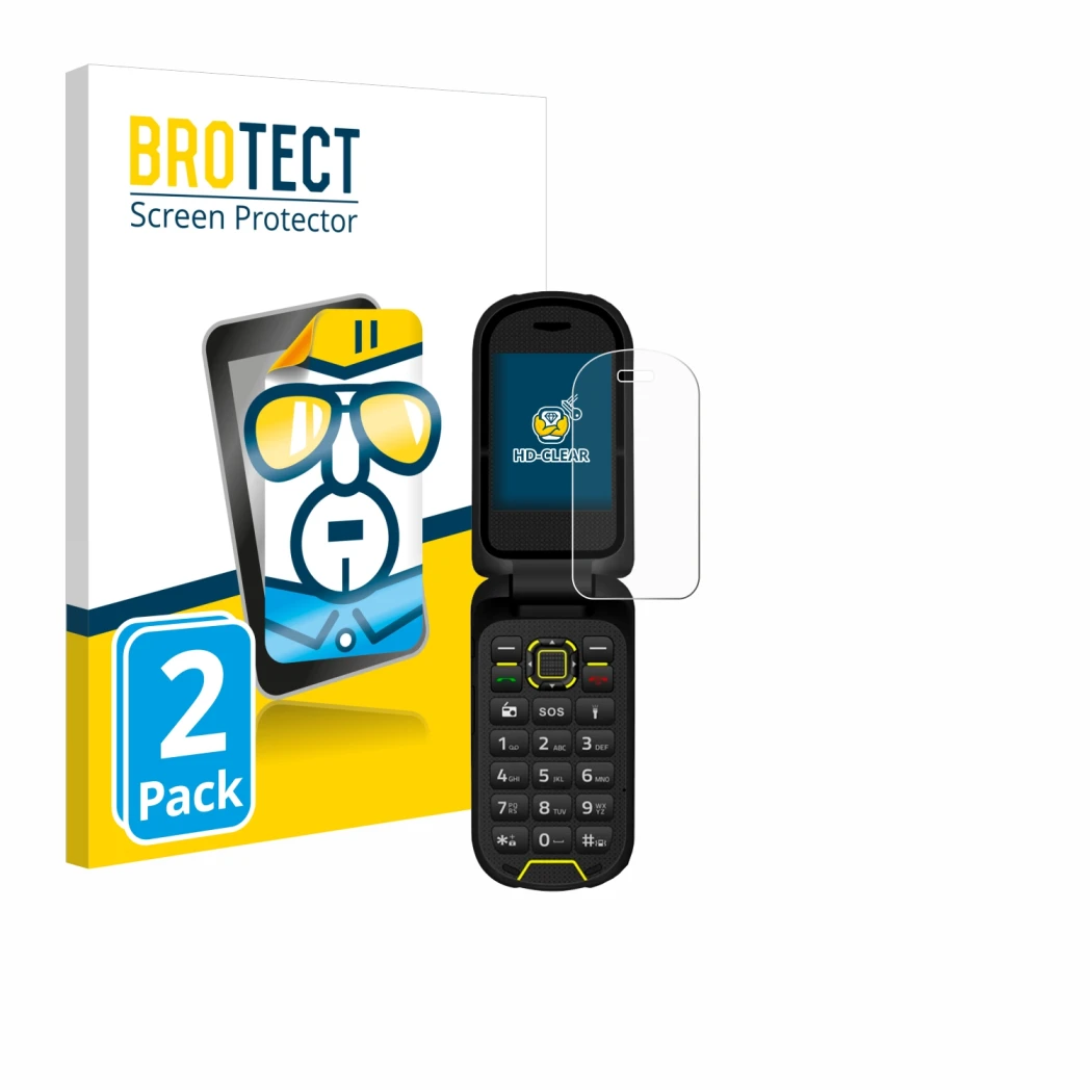 Front side of a product packaging with the brand logo BROTECT. Next to it is the device Hammer Bow LTE shown with the correspo