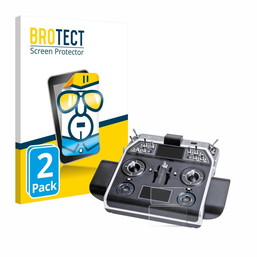 Front side of a product packaging with the brand logo BROTECT. Next to it is the device Graupner MC-28 shown with the correspo