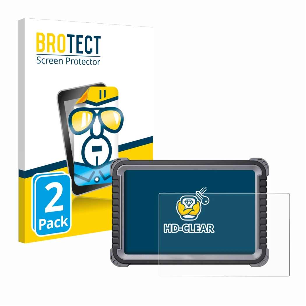 Front side of a product packaging with the brand logo BROTECT. Next to it is the device Topdon Phoenix Plus shown with the cor