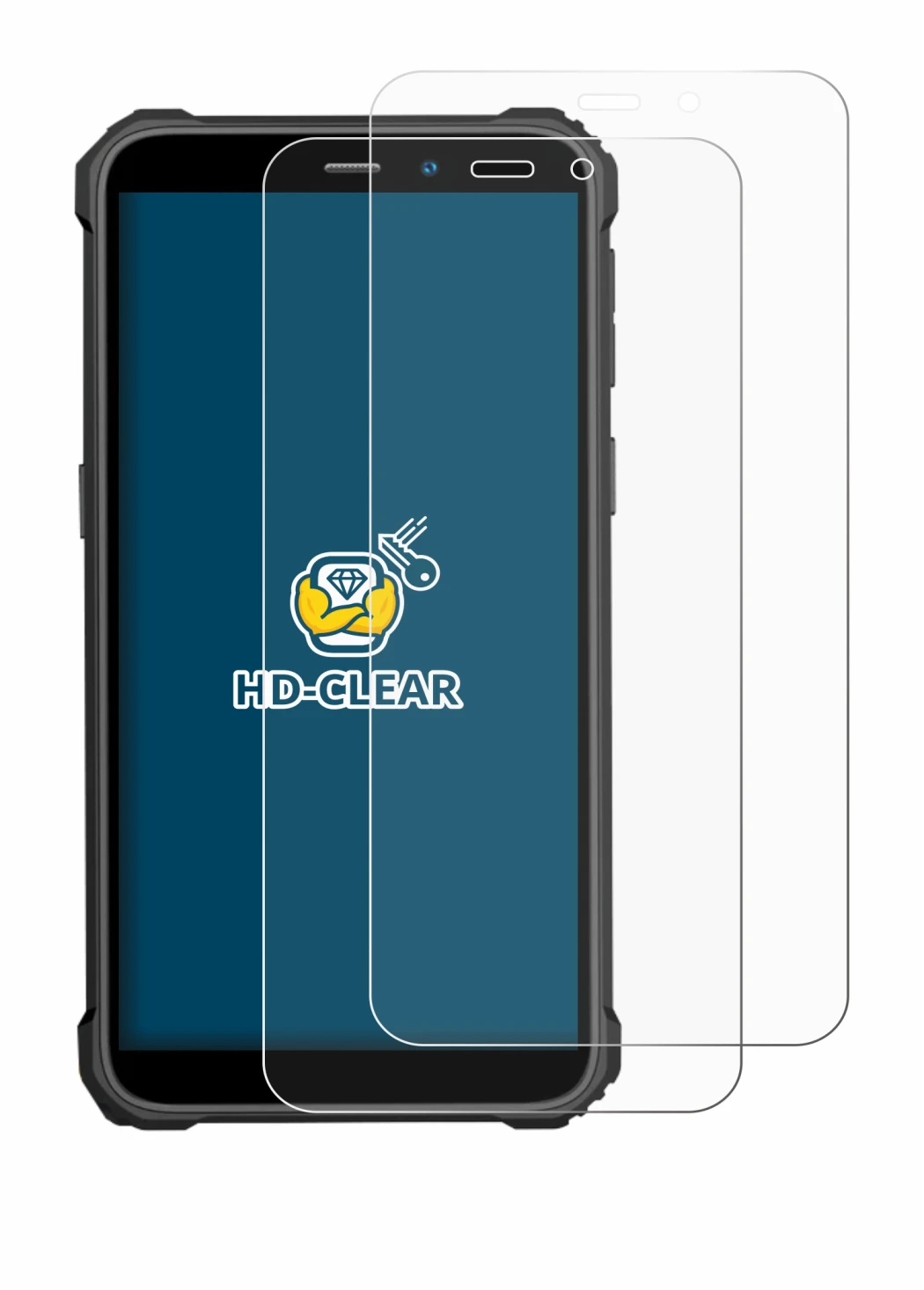 Image of the device Oukitel WP32 with a wide variety of screen protectors.