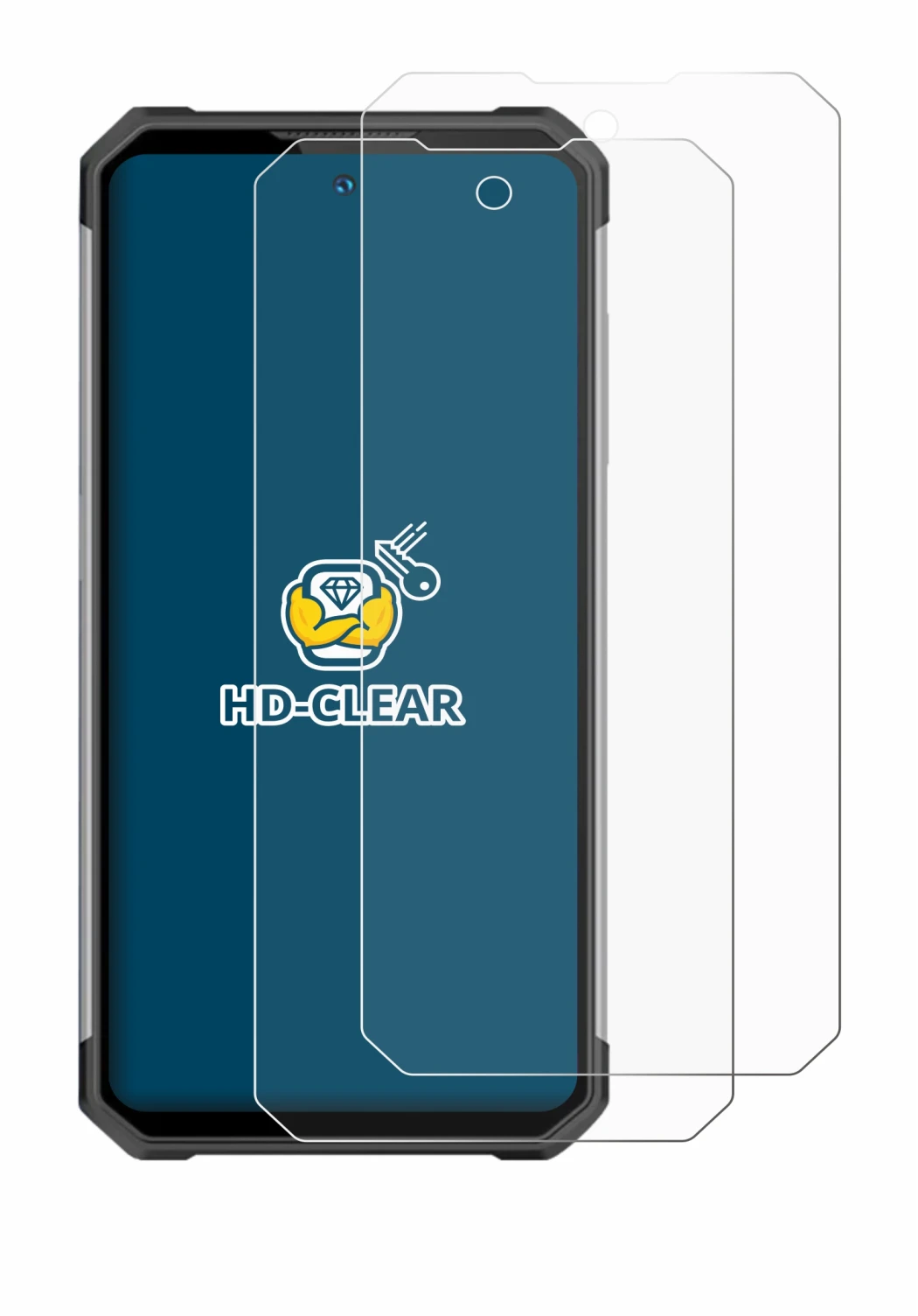 Image of the device Oukitel WP27 with a wide variety of screen protectors.