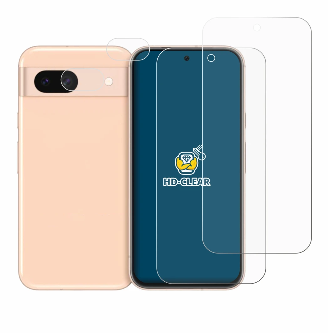 Image of the device Google Pixel 8a (Front+Camera) with a wide variety of screen protectors.