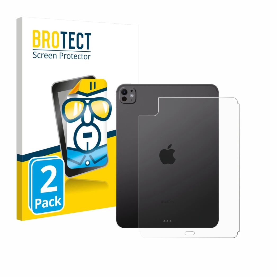 Front side of a product packaging with the brand logo BROTECT. Next to it is the device Apple iPad Pro 11