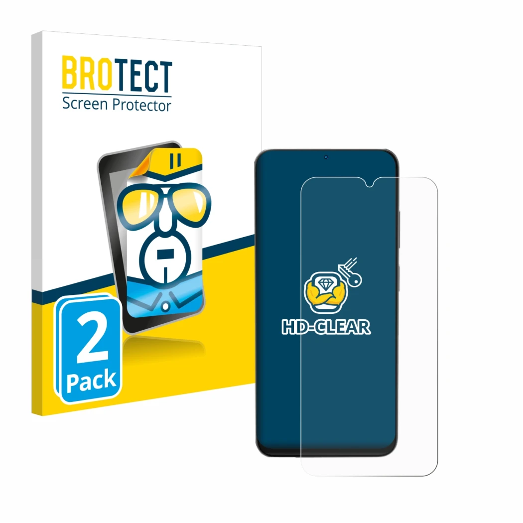 Front side of a product packaging with the brand logo BROTECT. Next to it is the device Doogee N55 Pro shown with the correspo