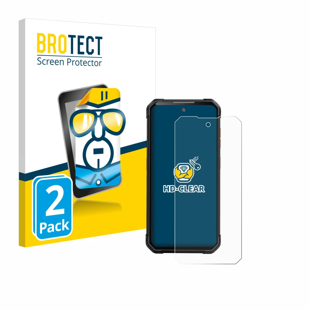 Front side of a product packaging with the brand logo BROTECT. Next to it is the device iiiF150 B2 shown with the correspondin