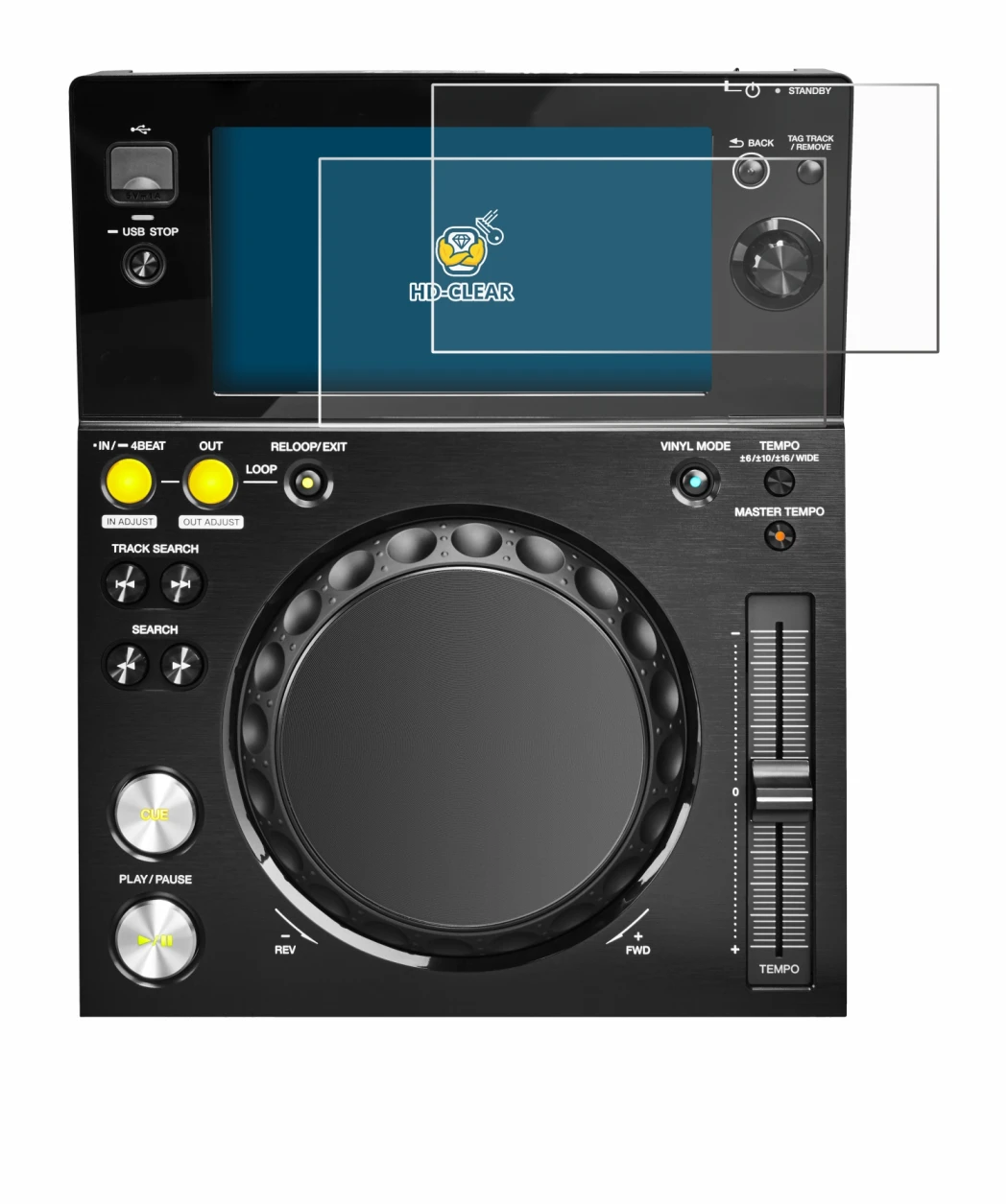 Image of the device Pioneer XDJ -700 with a wide variety of screen protectors.