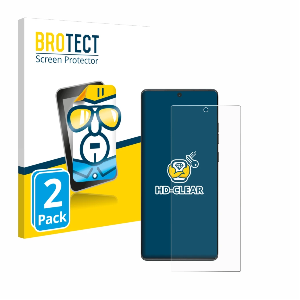 Front side of a product packaging with the brand logo BROTECT. Next to it is the device Motorola Moto G85 shown with the corre