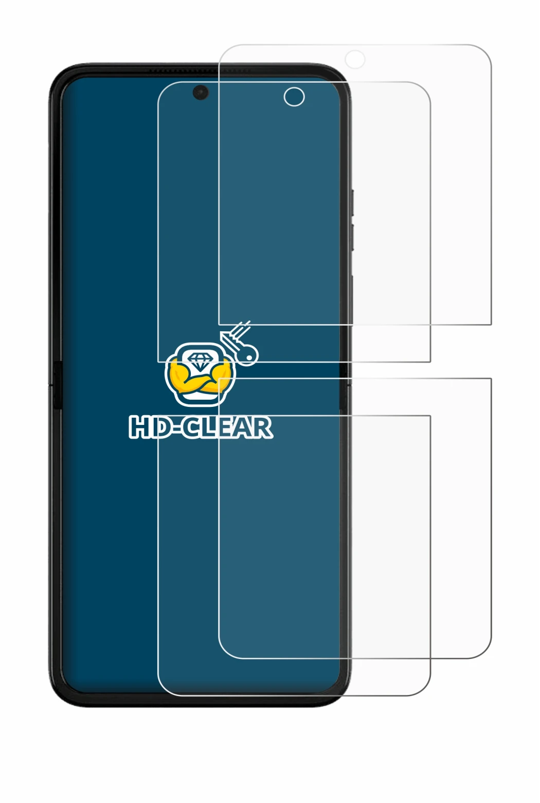 Image of the device Motorola Razr 50 Ultra with a wide variety of screen protectors.