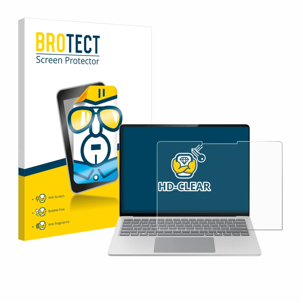 Front side of a product packaging with the brand logo BROTECT. Next to it is the device Microsoft Surface Laptop 7 15