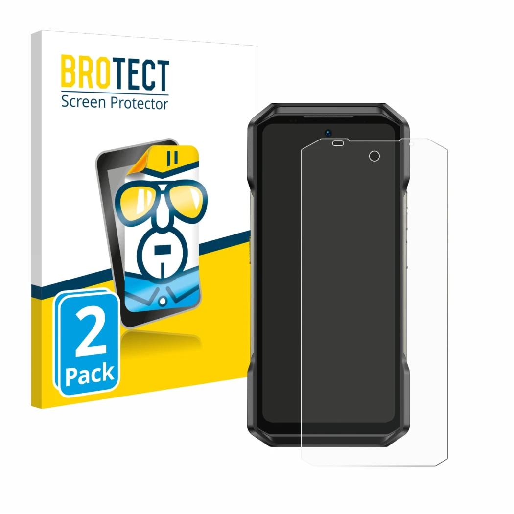 Front side of a product packaging with the brand logo BROTECT. Next to it is the device Ulefone Armor 27T Pro shown with the c