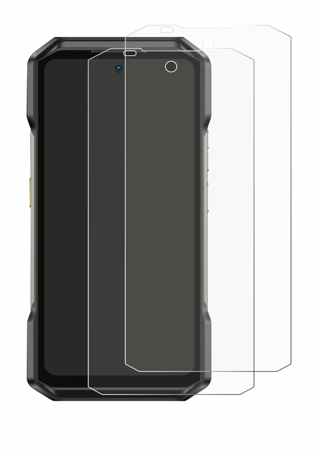 Image of the device Ulefone Armor 27T Pro with a wide variety of screen protectors.