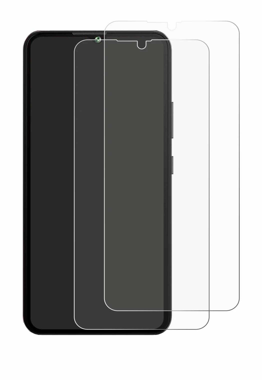 Image of the device Cubot A10 with a wide variety of screen protectors.