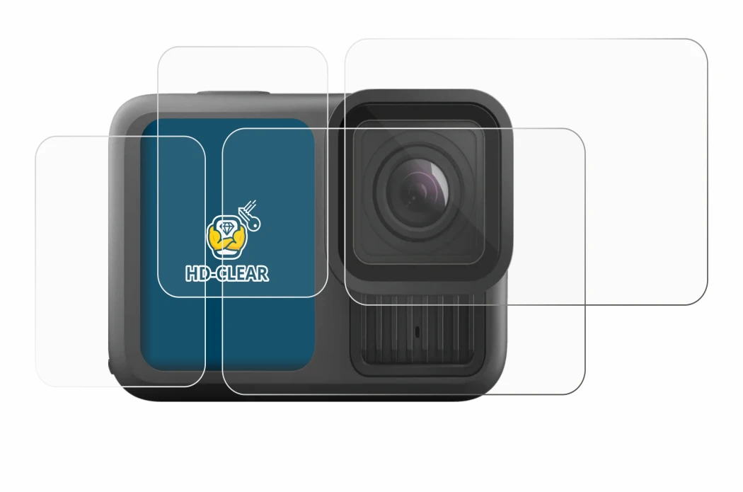 Image of the device GoPro Hero 13 Black with a wide variety of screen protectors.