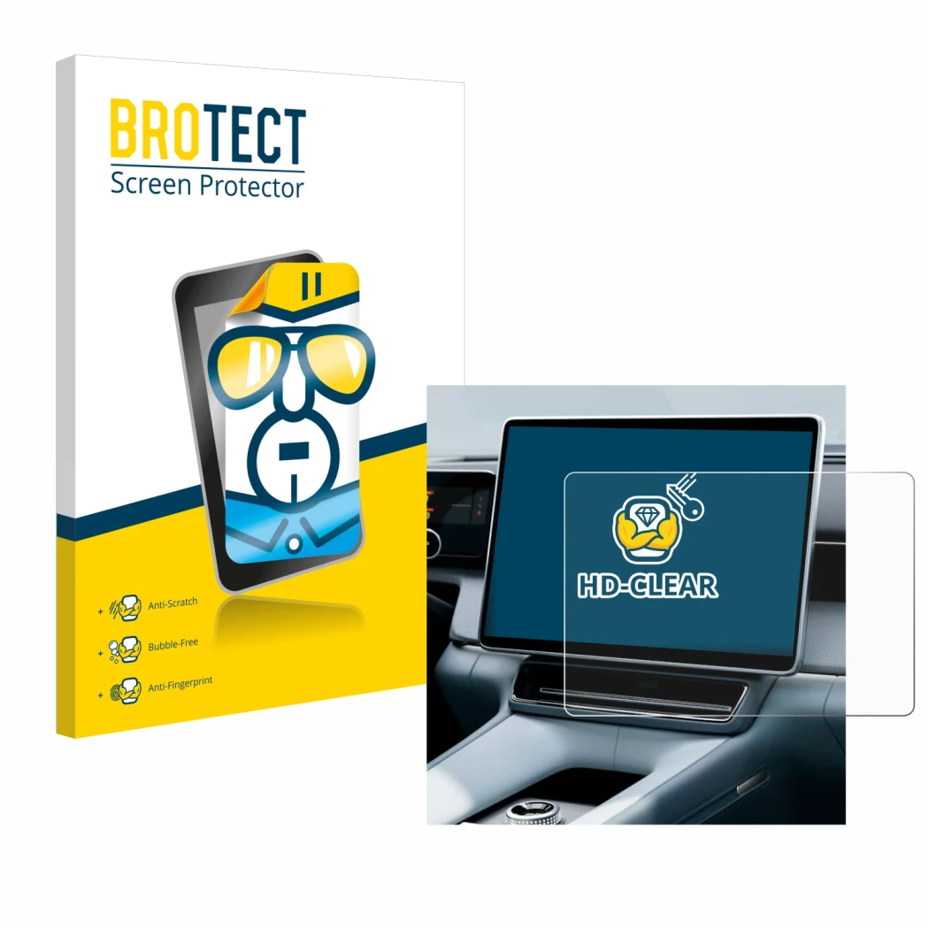 Front side of a product packaging with the brand logo BROTECT. Next to it is the device Polestar 4 2025 shown with the corresp