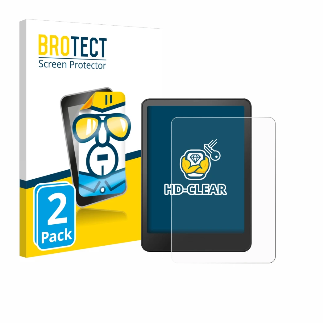 Front side of a product packaging with the brand logo BROTECT. Next to it is the device Amazon Kindle Colorsoft Signature Edit