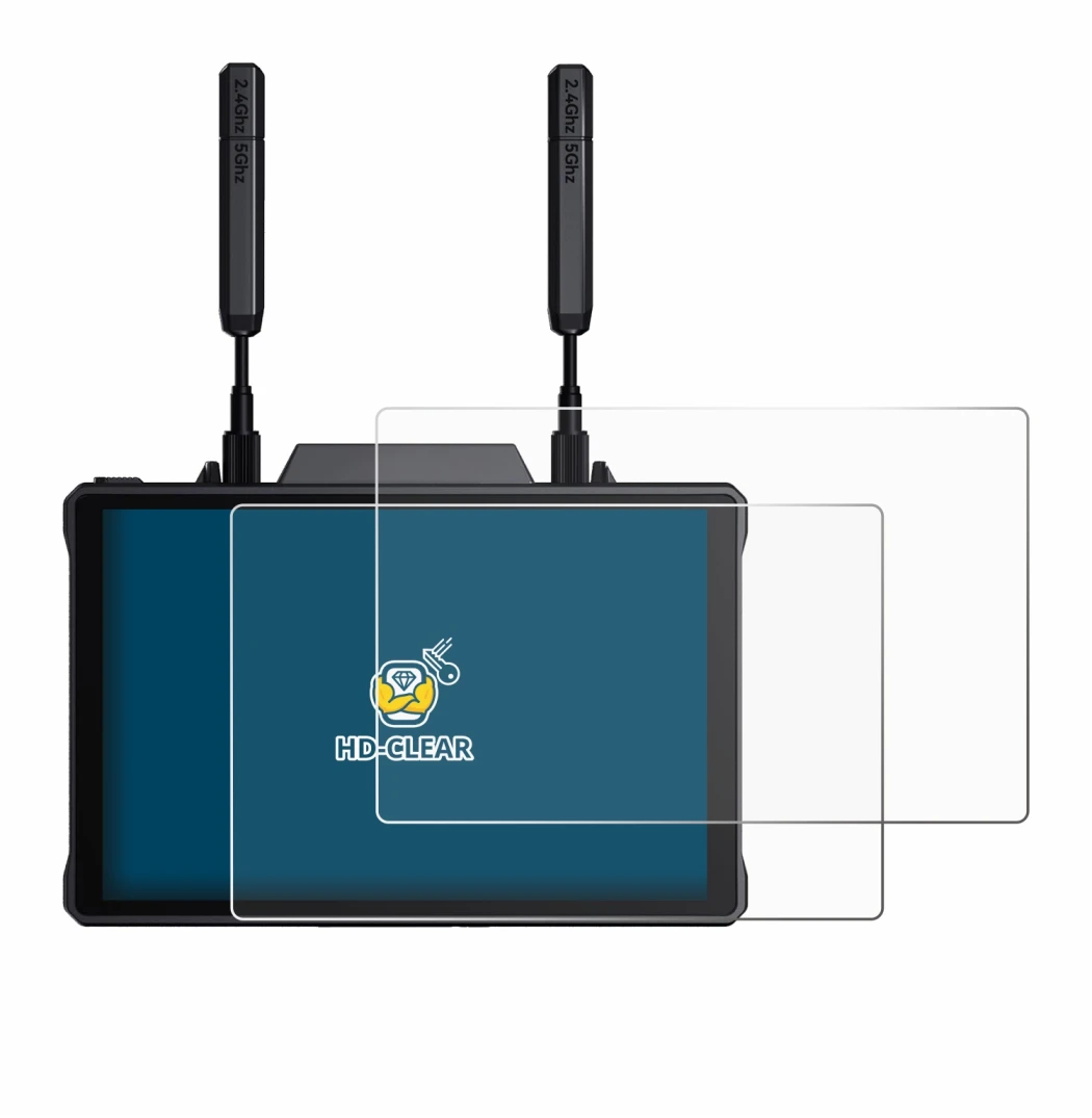 Image of the device Hollyland Pyro 7 with a wide variety of screen protectors.