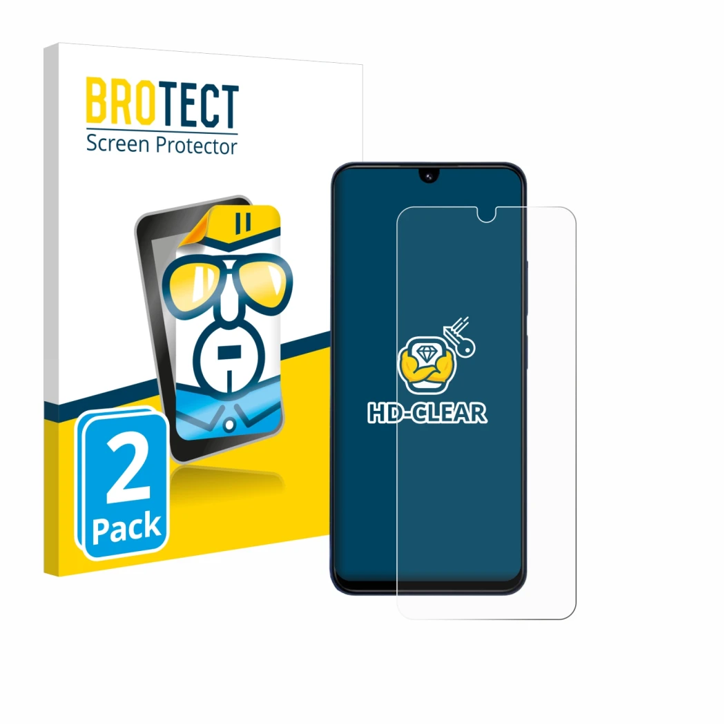 Front side of a product packaging with the brand logo BROTECT. Next to it is the device Xiaomi Redmi 14C shown with the corres