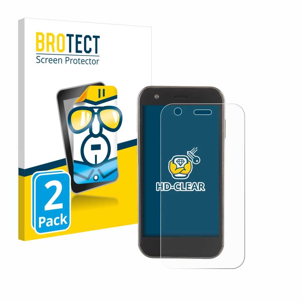 Front side of a product packaging with the brand logo BROTECT. Next to it is the device Soyes XS12 shown with the correspondin