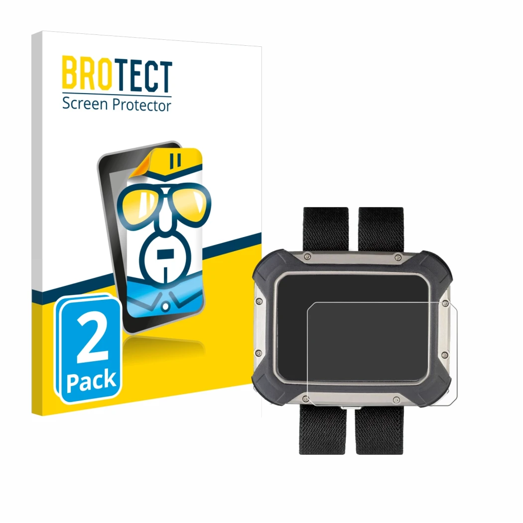 Front side of a product packaging with the brand logo BROTECT. Next to it is the device Apeks DSX shown with the corresponding