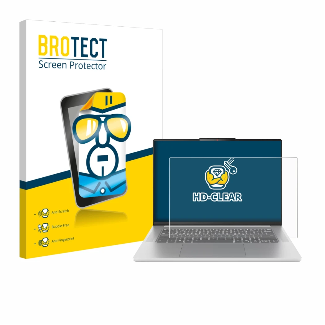 Front side of a product packaging with the brand logo BROTECT. Next to it is the device Lenovo IdeaPad Slim 5 Gen 10 15