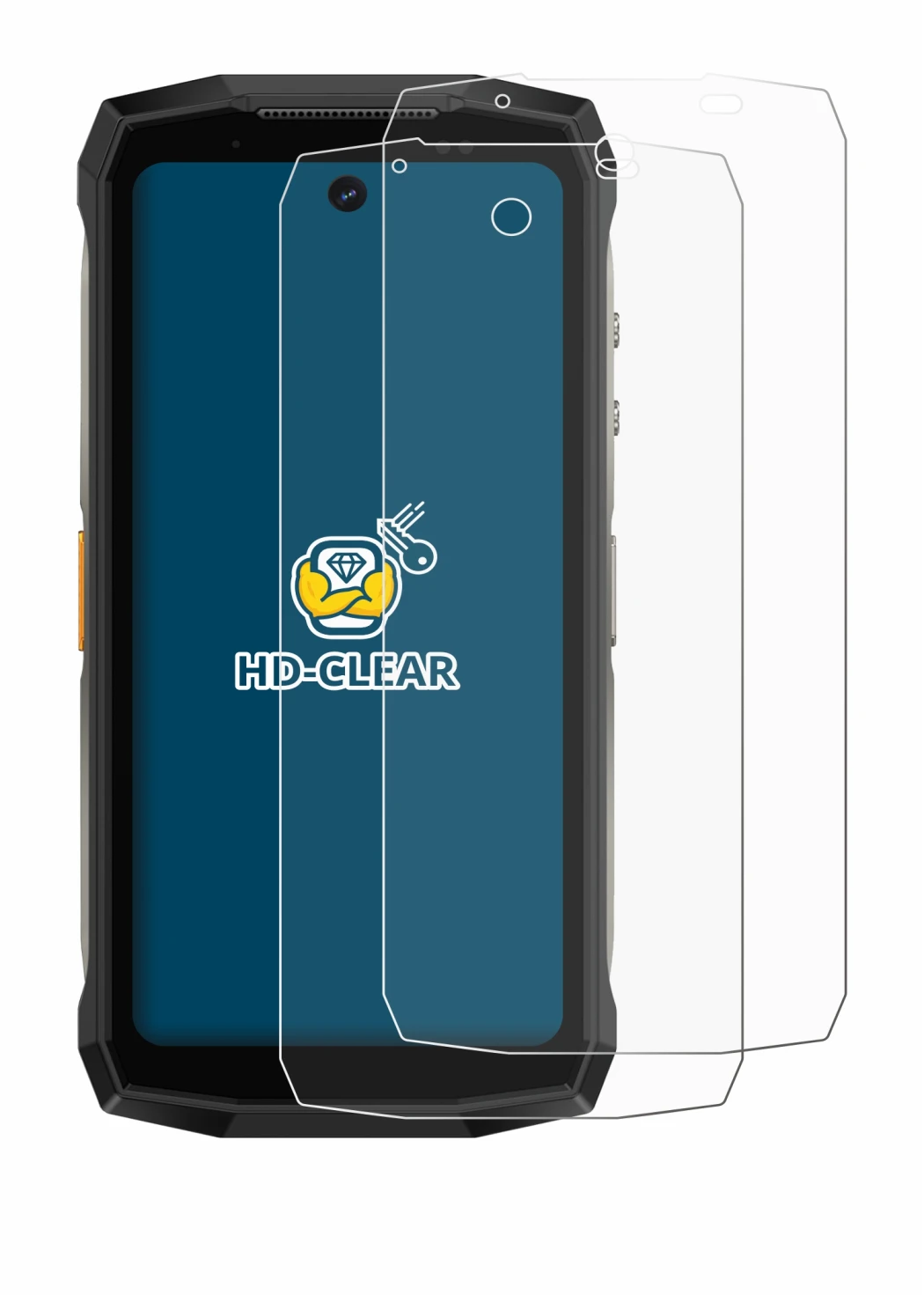 Image of the device Ulefone Armor Mini 20 Pro with a wide variety of screen protectors.