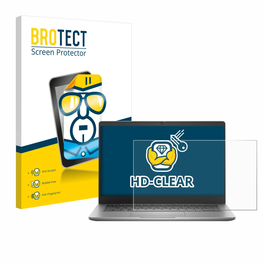 Front side of a product packaging with the brand logo BROTECT. Next to it is the device Dell Latitude 3340 Laptop 13.3