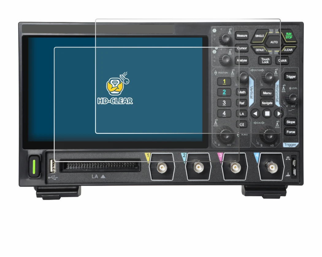 Image of the device Rigol DHO914 with a wide variety of screen protectors.