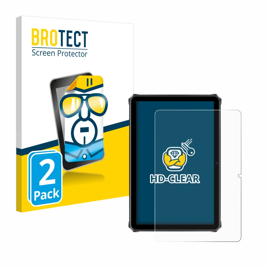 Front side of a product packaging with the brand logo BROTECT. Next to it is the device Oukitel RT9 shown with the correspondi