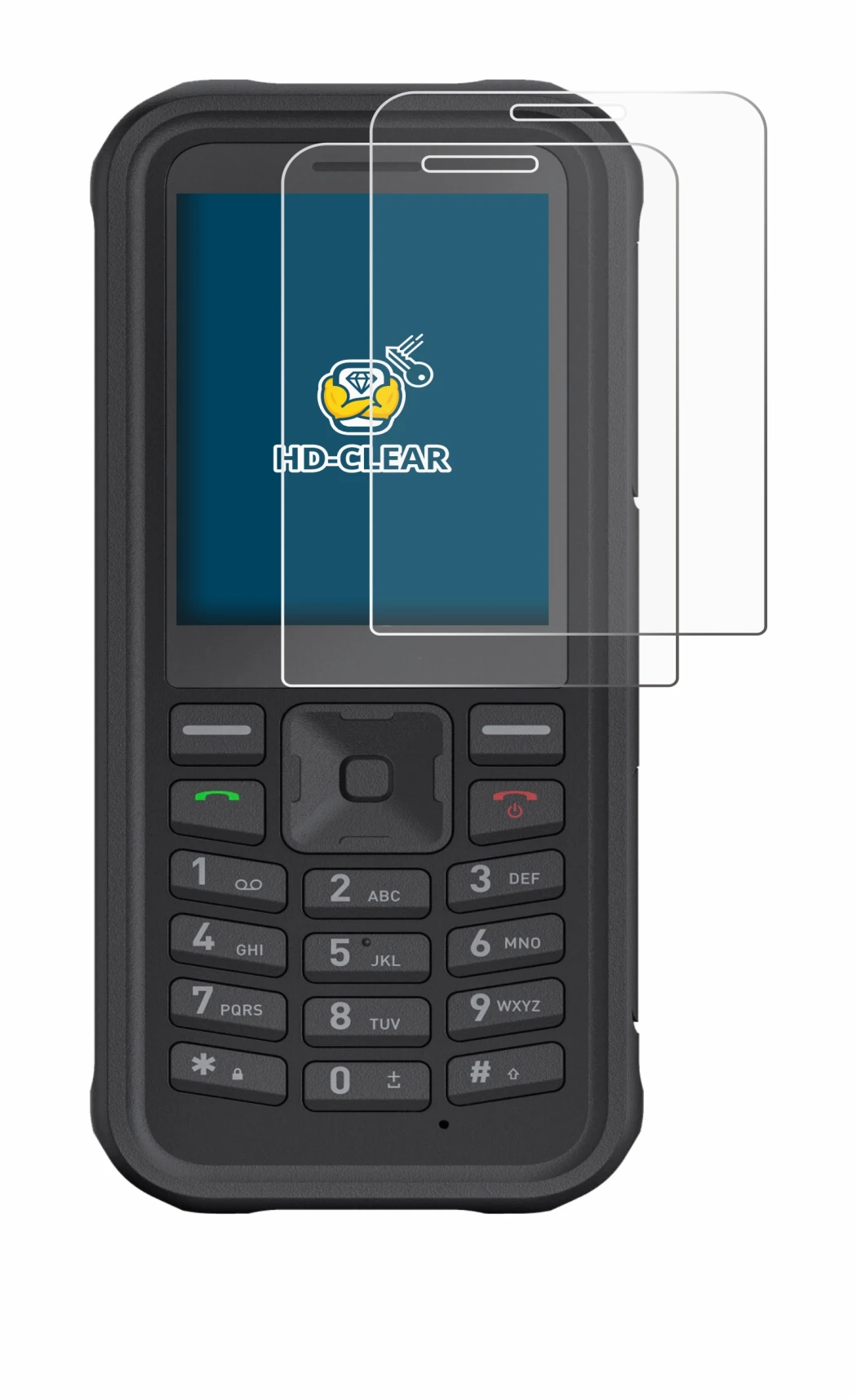Image of the device Sonim XP100 with a wide variety of screen protectors.