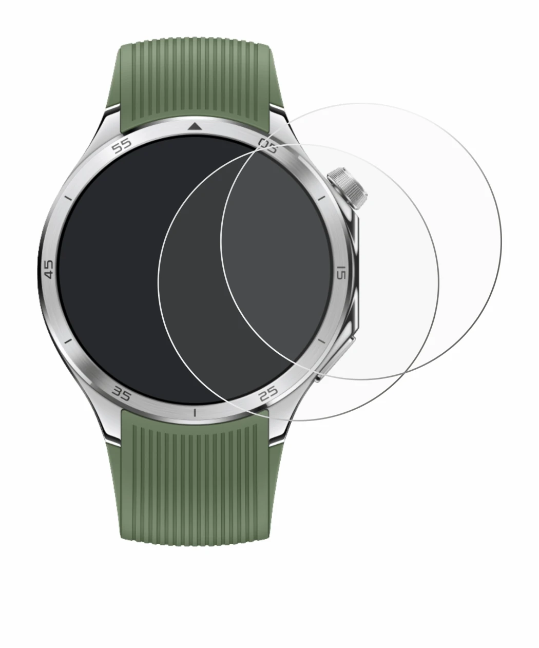 Image of the device OnePlus Watch 3 with a wide variety of screen protectors.
