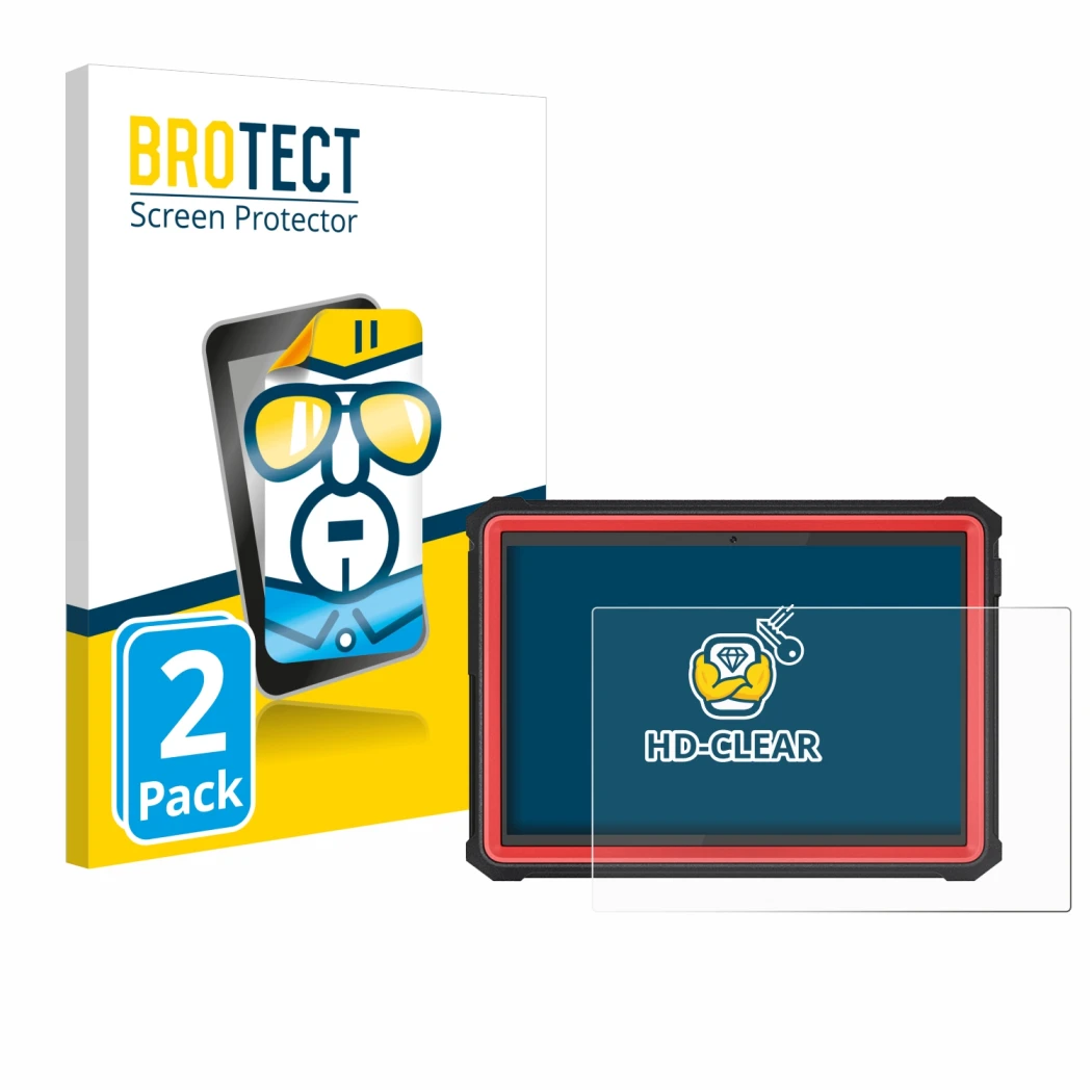 Front side of a product packaging with the brand logo BROTECT. Next to it is the device Launch X-431 PRO3S+ Elite shown with t
