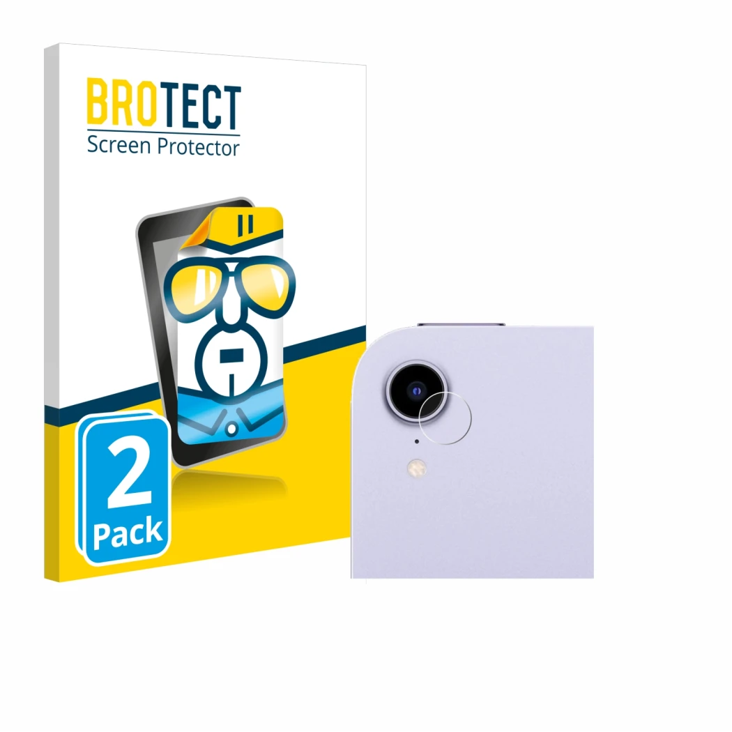 Front side of a product packaging with the brand logo BROTECT. Next to it is the device Apple iPad Mini 7 2024 (ONLY Camera) s