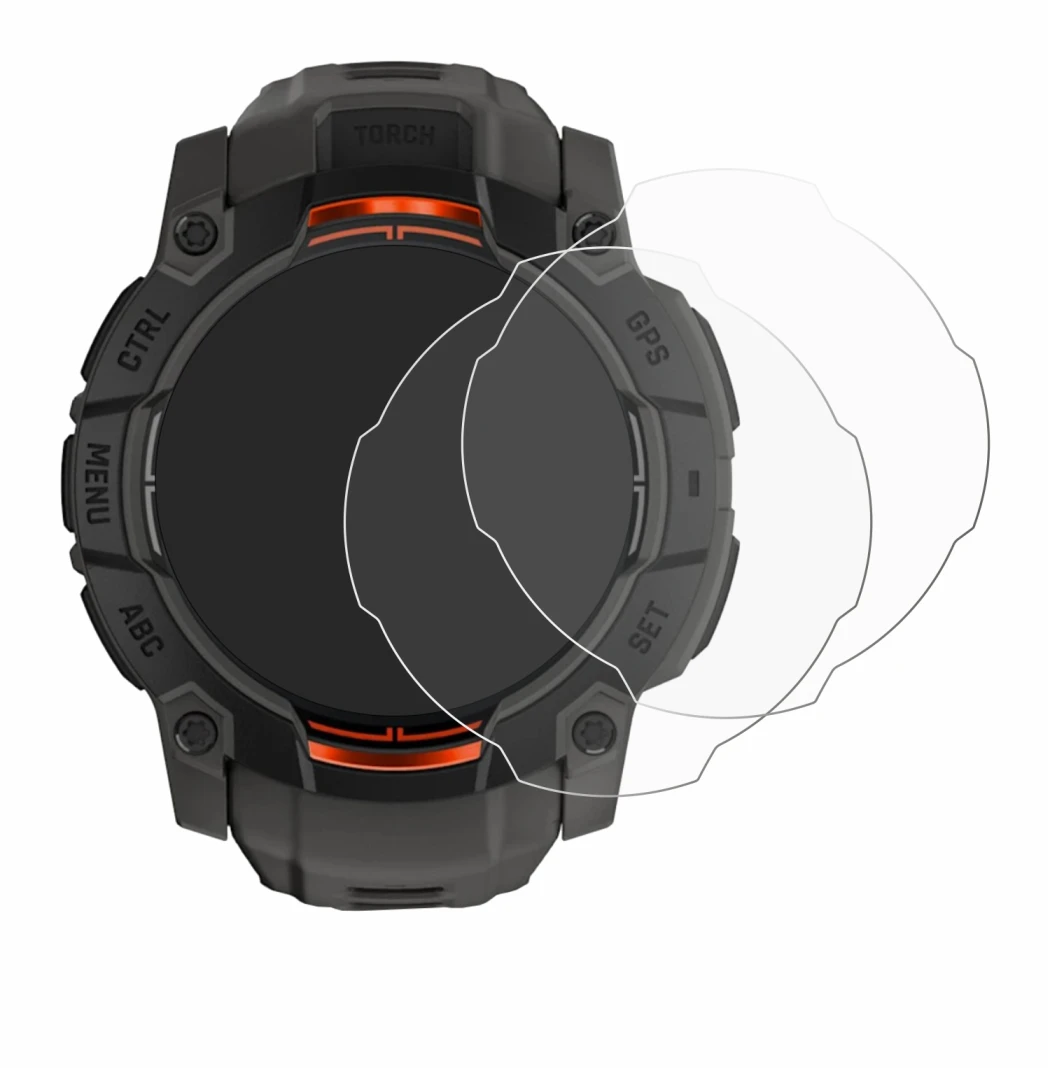 Image of the device Garmin Instinct 3 Solar (45 mm) with a wide variety of screen protectors.