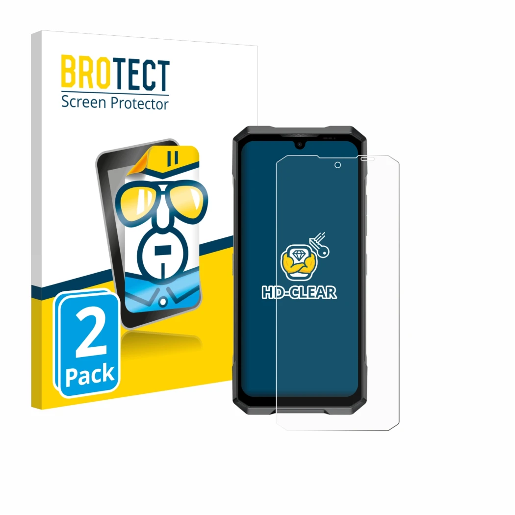 Front side of a product packaging with the brand logo BROTECT. Next to it is the device Doogee Blade GT shown with the corresp