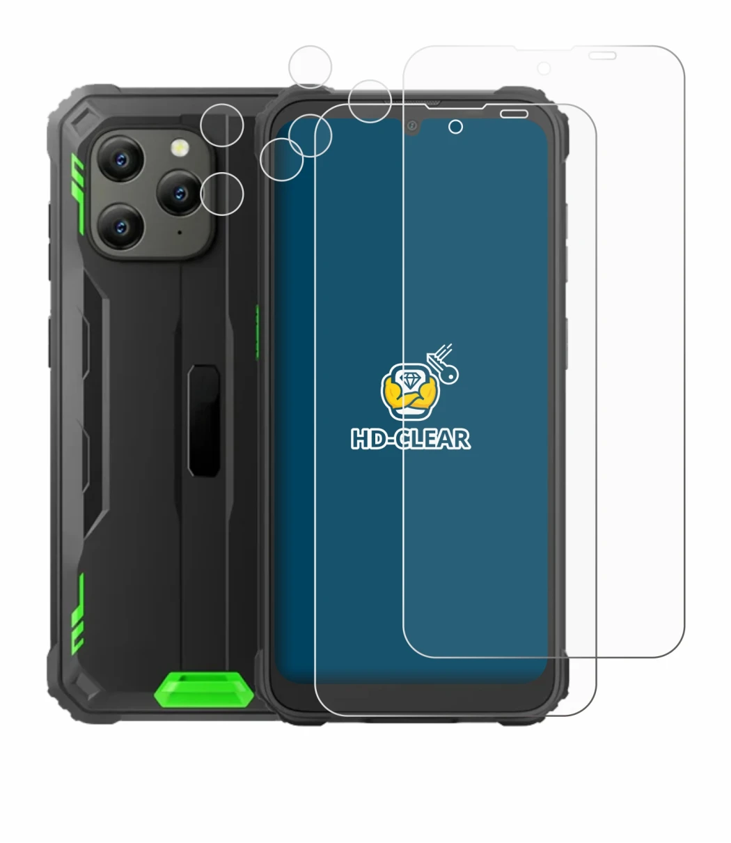 Image of the device Blackview BV5300 Plus (Front+Camera) with a wide variety of screen protectors.