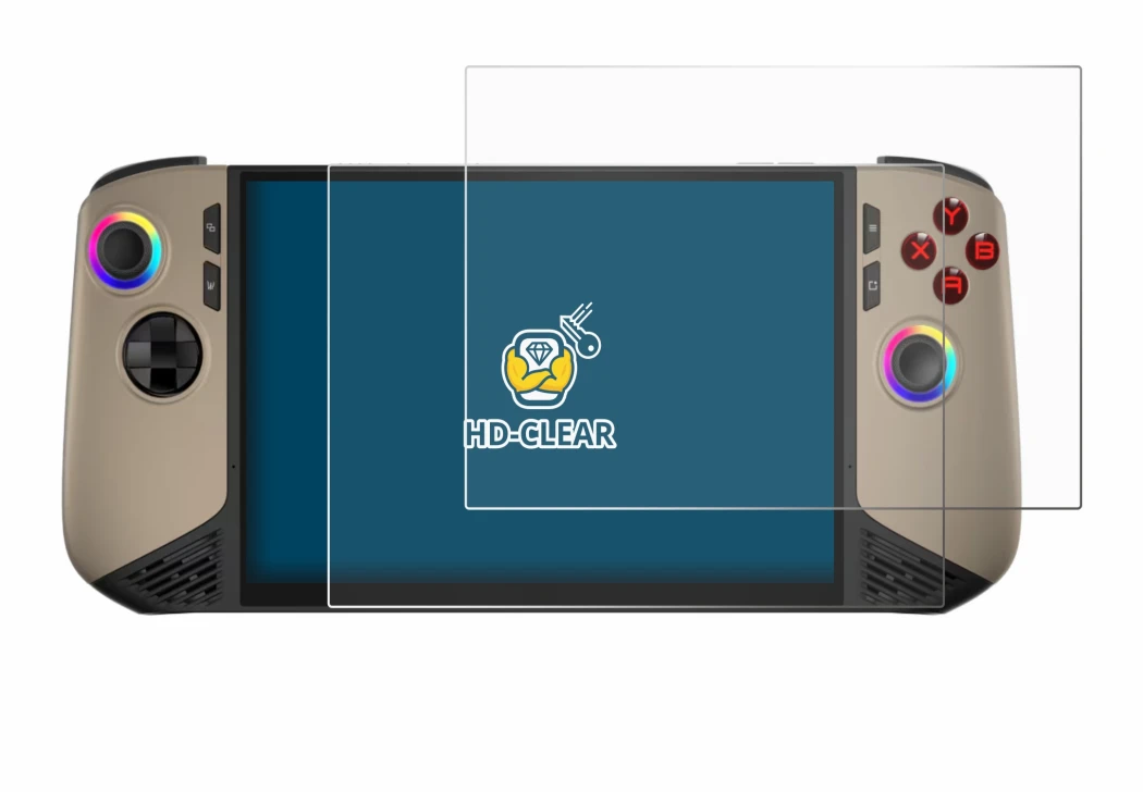 Image of the device MSI Claw 8 AI+ with a wide variety of screen protectors.