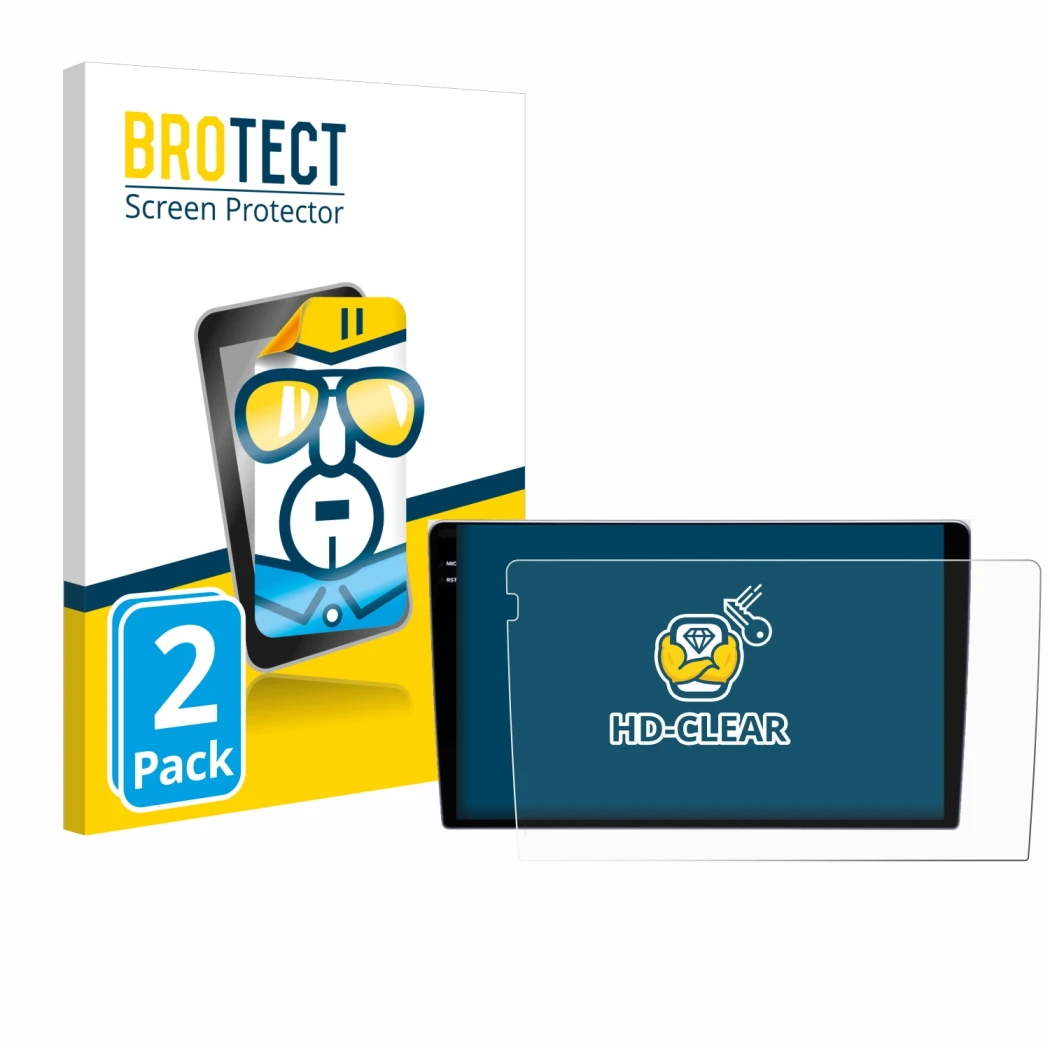 Front side of a product packaging with the brand logo BROTECT. Next to it is the device Teyes CC3 9