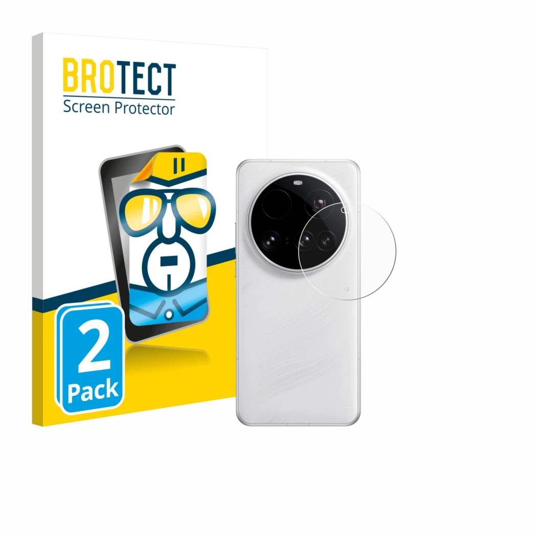 Front side of a product packaging with the brand logo BROTECT. Next to it is the device Xiaomi 15 Ultra (ONLY Camera Lens) sho