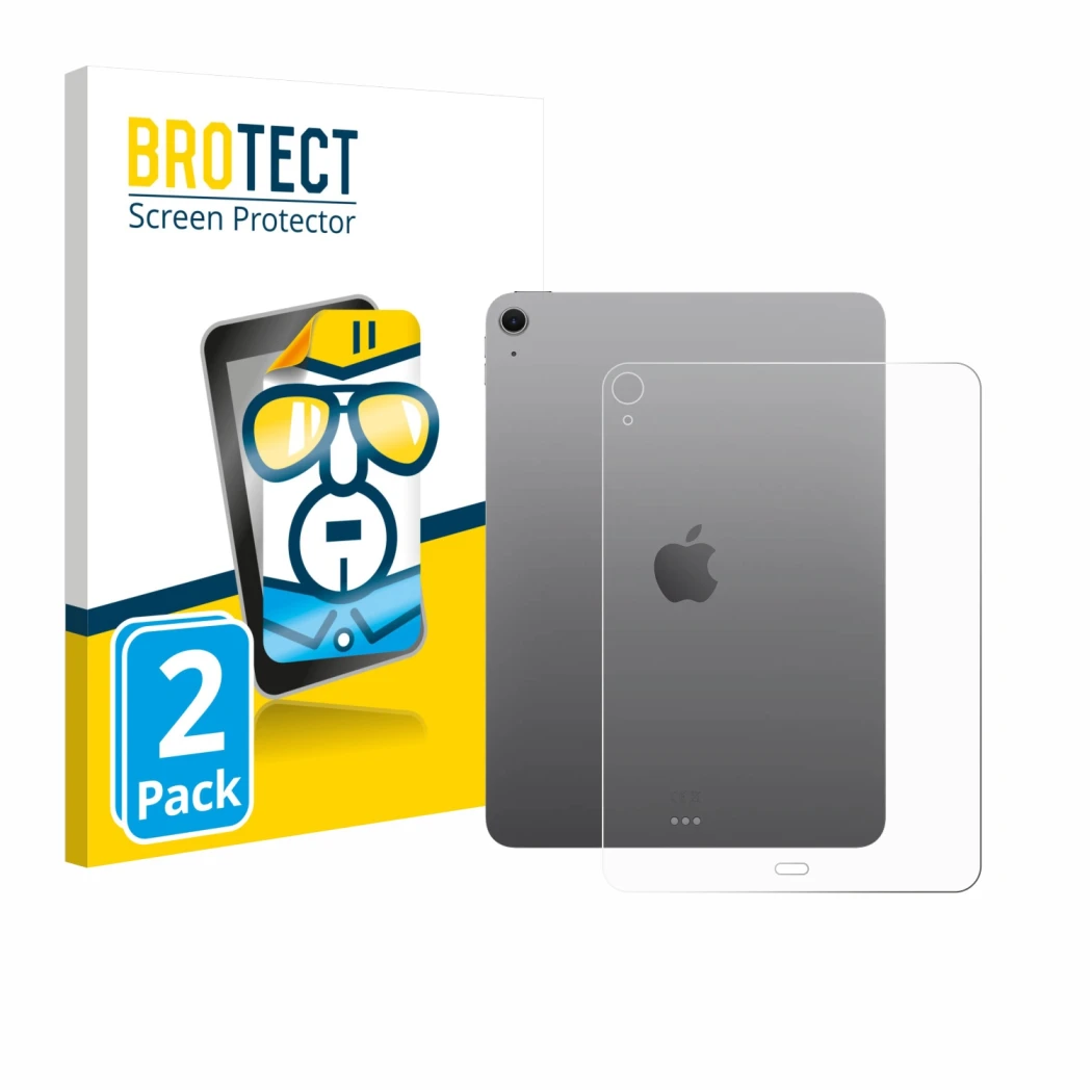 Front side of a product packaging with the brand logo BROTECT. Next to it is the device Apple iPad Air 11